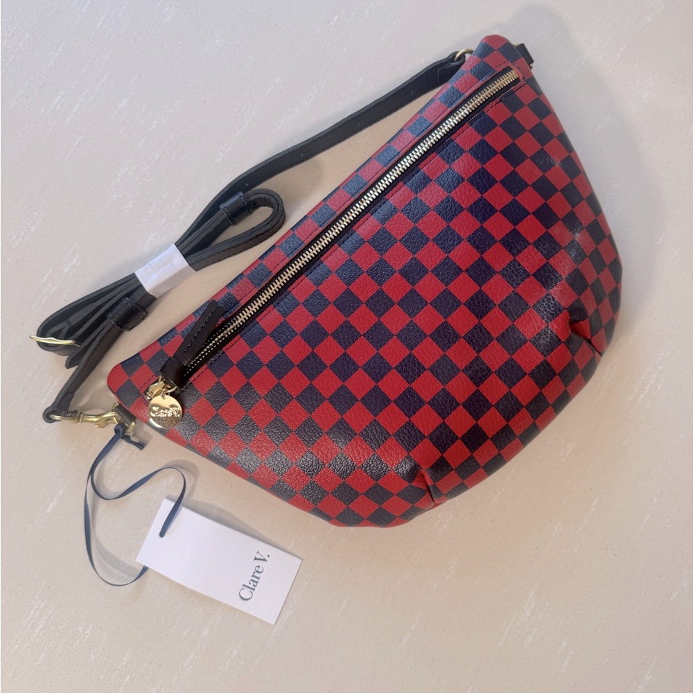 Clare V Grande Fanny, Red+Navy Checkerboard NWT